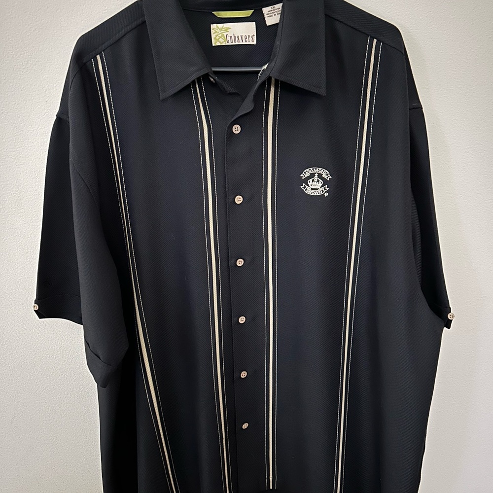 Cubavera Black Casual Button Down Shirt with Vertical Stripes